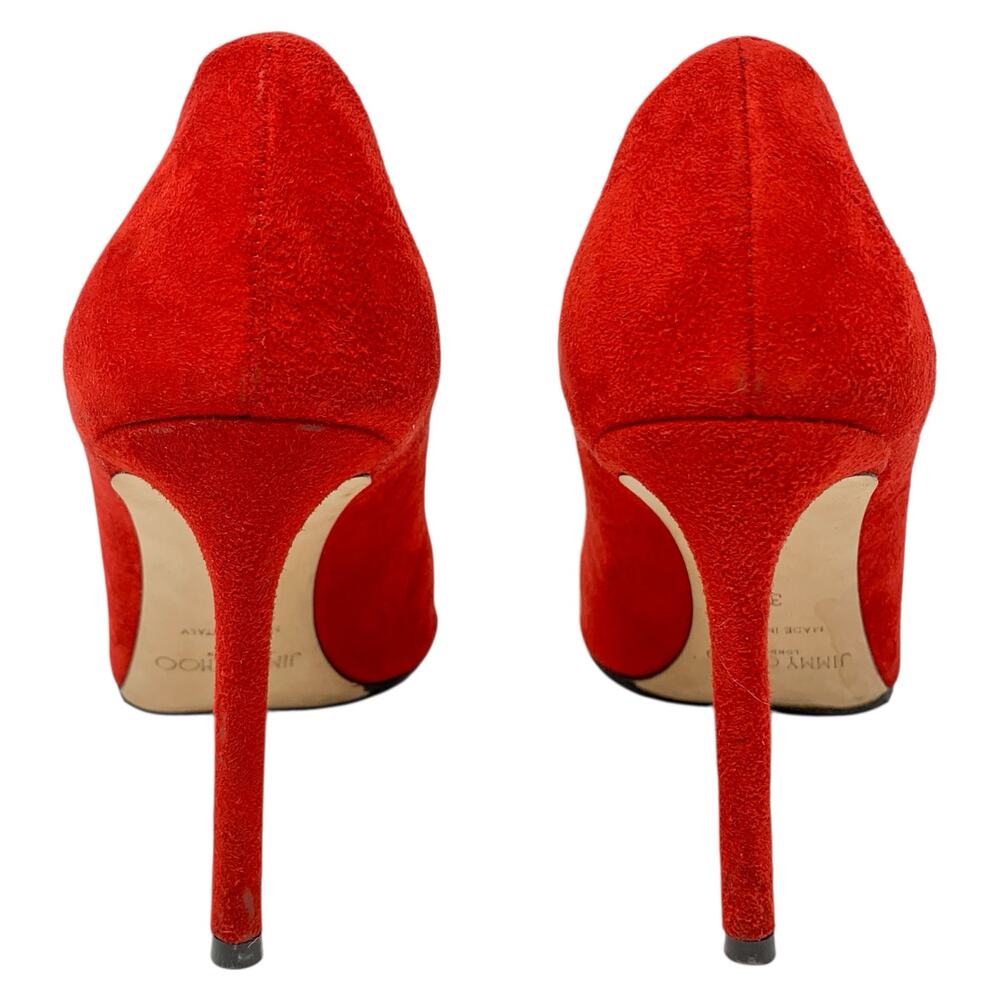 Jimmy Choo Romy 100 Red Suede Pointed Toe Pumps EU 37 Stiletto Heels - Picture 5 of 11